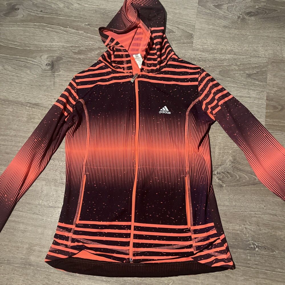 Adidas Women’s Red/black Vertical Gradient Striped Hoodie Size L